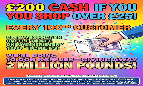 £200 cash raffle for shoppers over £25