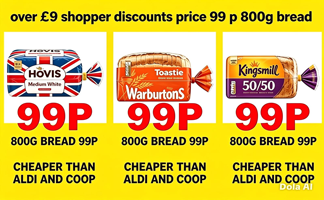Hovis, Warburtons, Kingsmill bread 99p each